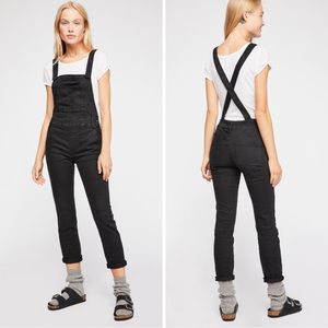 Free People Through The Woods Black Denim Overalls Size 26 SM